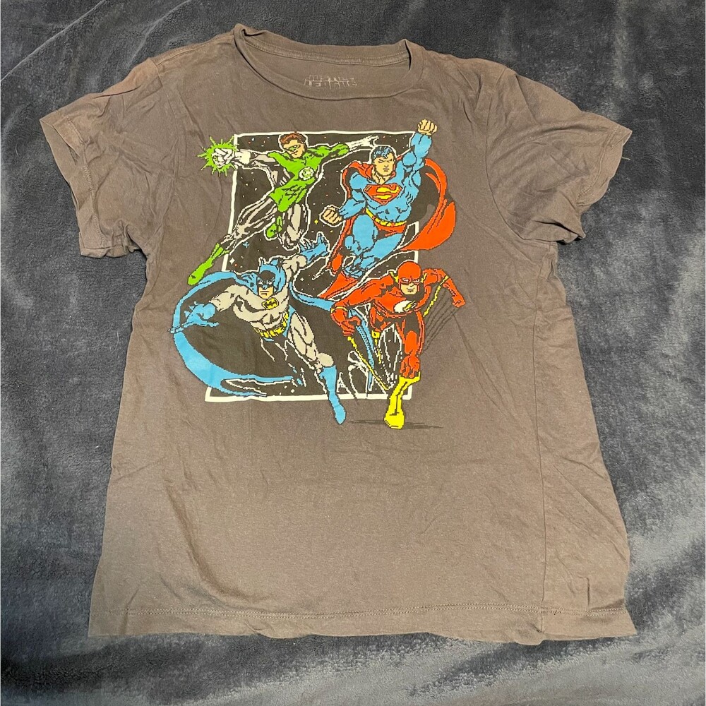 Justice League Mens T-Shirt - 16-Bit Flash Superman Green Lantern Batman size S